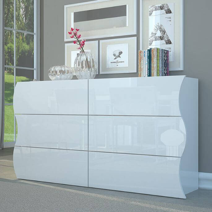 commode moderne 155 cm blanc laqué Onida